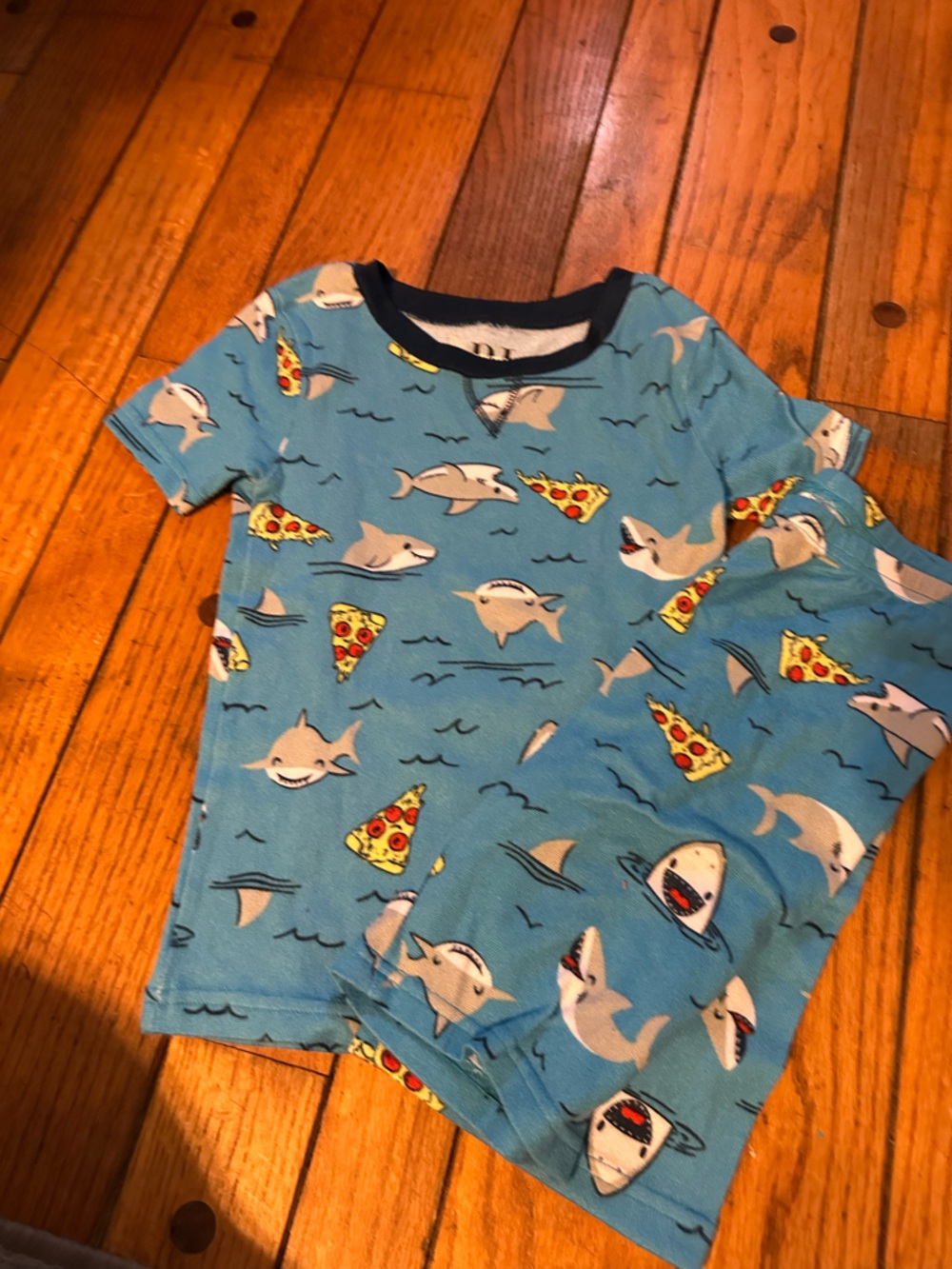 Essentials Light Blue Shark & Pizza Print Kids Pajama Set